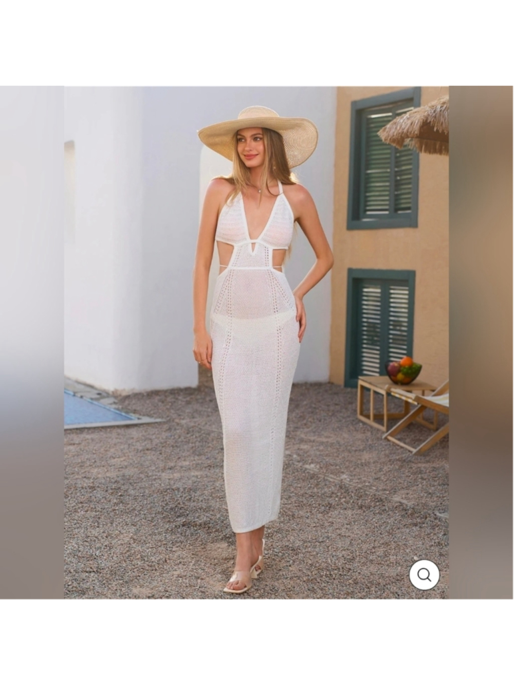 Parthea Cut Out Tie Backless Halter Neck Sweater Dress - White